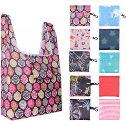 Gelory Custom Reusable Grocery Shopping Bags Foldable Polyester Waterproof Foldable Tote Shopping Bags With Attached Pouch
