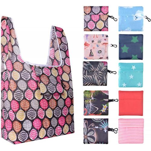 Gelory Custom Reusable Grocery Shopping Bags Foldable Polyester Waterproof Foldable Tote Shopping Bags With Attached Pouch