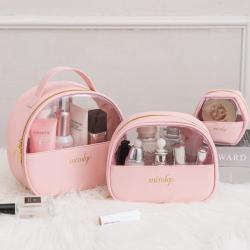 Luxury Travel Toiletry Pvc Pu Leather Would Handles Waterproof Large-Capacity Transparent Cosmetic Bags For Makeup Artist