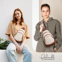 LOVEVOOK Custom Fashion Design Leather Sling Bag waterproof Shoulder Crossbody Bag with Embroidered Strap Chest Bag for Women