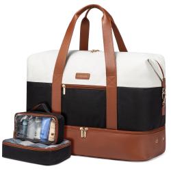 3pcs Travel Garment Duffel Bag with Transparent Toiletry Pouch Overnight Bags Carry on Nylon PU Weekender Bag with Packing Cubes
