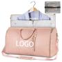 Custom 2 in 1 Luxury PU Leather Foldable Weekend Carry on Convertible Garment Suit Travel Duffle Bag with Logo