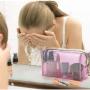 Waterproof Cosmetic Bags PVC Transparent Zippered Toiletry Bag with Handle Strap Portable Clear Makeup Bag Pouch for Bathroom
