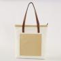 Custom Low MOQ Beige With Inner Pockets High Quality Zipper Long Handle Premium Work Large College Canvas and Leather Bags
