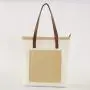 Custom Low MOQ Beige With Inner Pockets High Quality Zipper Long Handle Premium Work Large College Canvas and Leather Bags