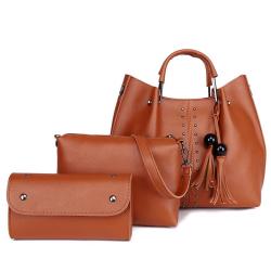 2024 Wholesale 3 Pieces Purse Handbag Set For Women Tote Hand Bag With Rivets Tassel