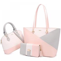 LOVEVOOK 2022 luxury Custom Logo PU Leather 3pcs Tote Handbag Set large capacity ladies shoulder bags wallets women handbags