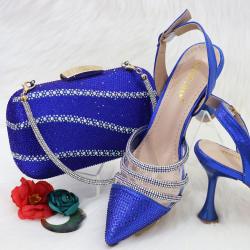 New Arrival Nigerian Party Shoes And Bags Set High Heels Ladies Gold Blue Shoes Wedding Party Luxury
