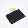 Custom Embroidery Logo Canvas Satin Zipper Cosmetic Packaging Makeup Bag Black Satin Canvas Zipper Cosmetic Pouch