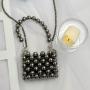 HR423 New Fashion Girls' Vintage Handmade Acrylic Bag Beaded Metal Handle Crossbody Bag Chain Woven Women's Mini Open Pocket Bag