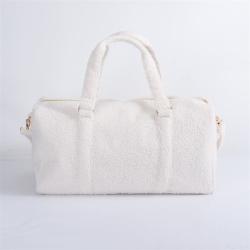 Keymay RTS Personalized Embroidery Chenille Letter Patches Sherpa Overnight Duffle Bag Sherpa Weekender Bag Foldable Duffle Bag