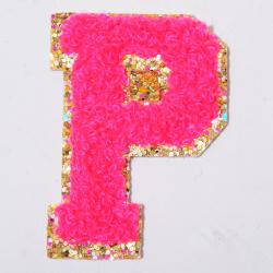 Stock Self Adhesive 3M Backing Neon Pink Multi Color Gold Glitter Trim Alphabet A-Z  Iron Sew on Retro Chenille Embroidery Patch