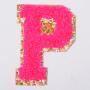 Stock Self Adhesive 3M Backing Neon Pink Multi Color Gold Glitter Trim Alphabet A-Z  Iron Sew on Retro Chenille Embroidery Patch
