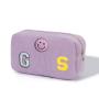 RTS Soft Corduroy Recycled White Color Large Cosmetic Personalized Makeup Bag With Custom Glitter Chenille Patch Logo