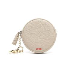 2024 Custom Jacquard Genuine Leather Mini Coin Purse For Women Round Pouch Bag