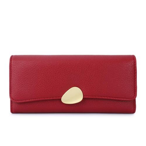 HR144 Classic Luxury Lychee Patterned Three Fold Wallet PU Leather Women's Long Handheld Billfold Ladies Phone Card Hold Purse