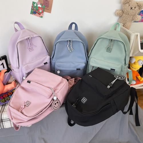 Gelory Fashion Solid Color Soft Adjustable Shoulder Straps Daily Use School Bag Custom Smiley Face Logo Nylon Students Backpack