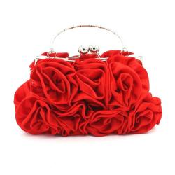 Fashion Purse Wristlet Handle Red Rose Flower Bridal Dress Handbag Clutch Purse Evening Bags Party Ladies Purse With Chain
