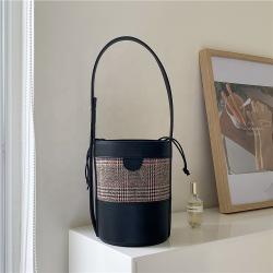 New Style Design Stitching Canvas PU Leather Handbag Retro Hand Bags Ladies Luxury Shoulder Bucket Bag