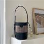 New Style Design Stitching Canvas PU Leather Handbag Retro Hand Bags Ladies Luxury Shoulder Bucket Bag