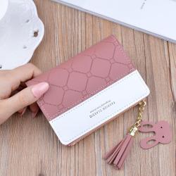 KBW254 New Ladies Short Wallet Money Clip High Quality Fashion Leather Wallet Tassel Zip Coin Purse Card Bag