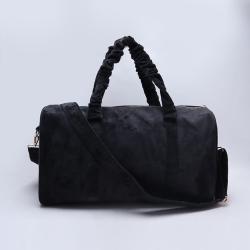 Keymay Custom Fashion Women High Quality Winter Velvet Terry Travel Bag Shoulder Weekender Gym Tote Ruffle Duffel Bag