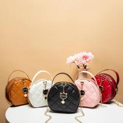 Embroidered Small Round Bags for Women 2024 Pu Leather Zipper Chain Phone Bag Women's Fashion Shoulder Crossbody Bag