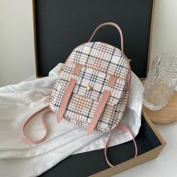 Women's Bag 2024 Summer Korean Printed Lattice Clash Double Bar Front Pocket Handbag Small Backpack