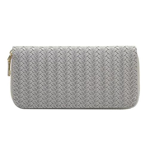 HR542 Women's Wallet With Long Zipper PU Leather Weaving Money Clip Card Holders Wallets for Man Phone Storage Handheld Bag
