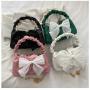 HR489 Women Handheld Bags Fashion Chain Cute Bow Tie Single Shoulder Crossbody Bag PU Pleated Comfortable Handheld Women's Bag