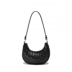 2024 OEM Luxury Designer Single Handle Woven Shoulder Bag Handmade Vegan Leather Lined Custom Logo Women's Pillow moon Shape