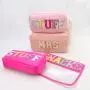 Keymay Wholesale Makeup Pouch Bag Customizable Embroidered Letter Patches Nylon Travel Cosmetic Zipper Bags