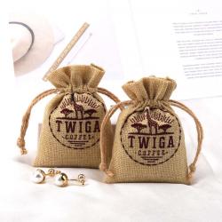 Eco-friendly Small Jute Hession Packaging Drawstring Bag Custom Logo Printed Linen Gift Sachet Jewelry Pouch