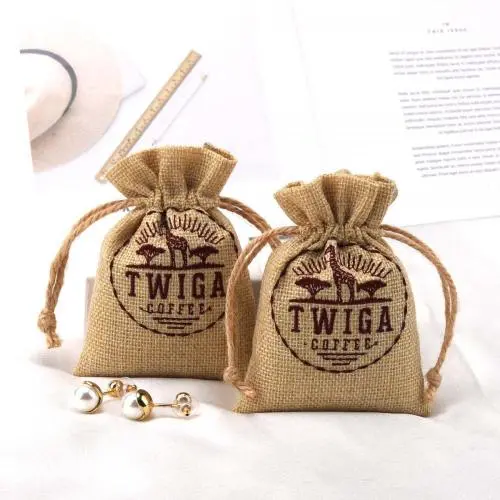 Eco-friendly Small Jute Hession Packaging Drawstring Bag Custom Logo Printed Linen Gift Sachet Jewelry Pouch