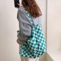 Wholesale reusable women's leisure soft new shopping shoulder bag popular canvas bag large capacity black white check tote bag