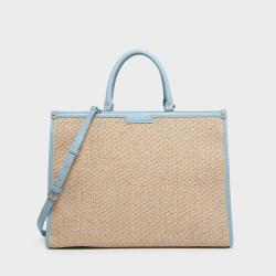 2024 Premium Quality Nature Woven Straw Tote Bags PU Leather Handle Customized Printed Logo Design Handbags