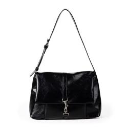 Classic Black Square Bag Large Capacity Soft PU Leather Shoulder Bag Metal Lock Closure Flap Women's Messenger Bag