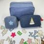 Denim Make up Pouch Blue Cosmetic Bags Mini Medium Zipper Pouches Soft Durable Cosmetic Purses Denim Makeup Bags