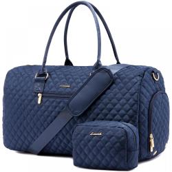 LOVEVOOK Quilted Canvas Weekender Duffle Carry Bags Overnight Travel Handbag Shoulder Tote Bag Trolley Handle Luggage Duffel Bag