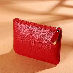 Men's and women's portable coin purse female 2024 new lychee grain zipper coin pouch solid color PU leather card bag wallets
