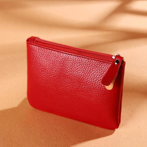 Men's and women's portable coin purse female 2024 new lychee grain zipper coin pouch solid color PU leather card bag wallets