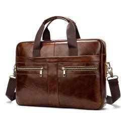 ZWY104 Men Vintage Business Briefcase Daily Work Travel Genuine Leather Laptop Bag Wholesale Waterproof Portable Shoulder Bag