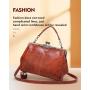 New Arrival Wholesale Kiss Lock Hollow Oil Wax PU Leather Handbags For Women Luxury Women Shoulder Handbag