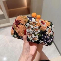 Fashion 2024 New Ladies Dinner Dress Flower Clutch Bag Banquet Beaded Sequin Evening Bag For Women  sac tendance 2024