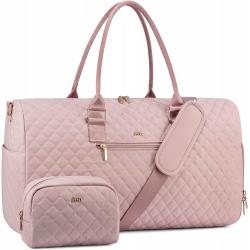 JFFD Quilted Travel Luggage Duffle Bag with Toiletry purse Carry on Overnight Bag with Shoe Compartment Weekender Bag for Women