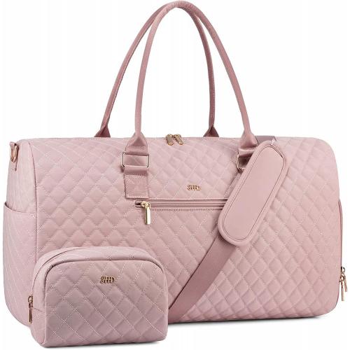JFFD Quilted Travel Luggage Duffle Bag with Toiletry purse Carry on Overnight Bag with Shoe Compartment Weekender Bag for Women
