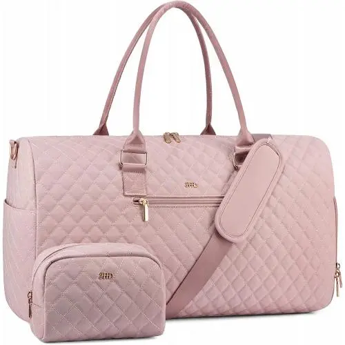 JFFD Quilted Travel Luggage Duffle Bag with Toiletry purse Carry on Overnight Bag with Shoe Compartment Weekender Bag for Women