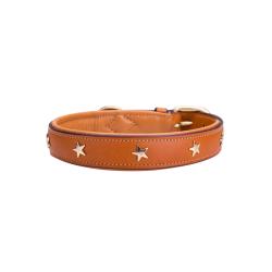 Leather Dog Collar Genuine Plain Leather Alloy Hardware Double D-Ring Decorative Medium Large Dog Collar
