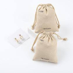 Custom Logo Printed Gift Cotton Canvas Packing Drawstring Bag Small Luxury Canvas Dust Cosmetic Pouch