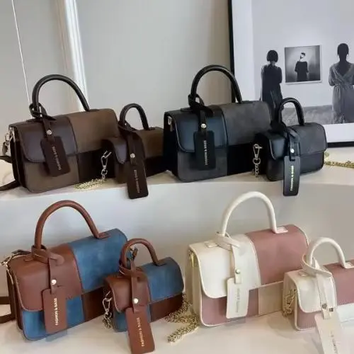 Spliced Contrasting Color Small Square Bag For Women's 2024 New Texture Minimalist Crossbody Bag Fashionable Shoulder Bag
